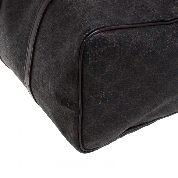 Pre Owned Gucci Dark Brown GG Supreme Canvas and Leather Medium Joy Boston Bag