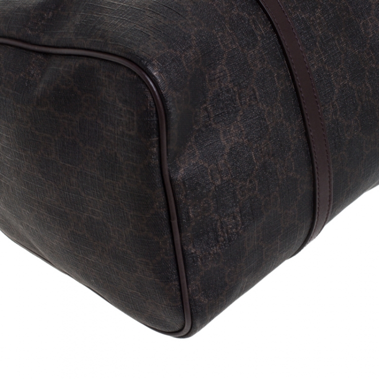 Pre Owned Gucci Dark Brown GG Supreme Canvas and Leather Medium Joy Boston Bag