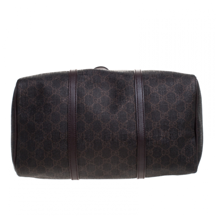 Pre Owned Gucci Dark Brown GG Supreme Canvas and Leather Medium Joy Boston Bag