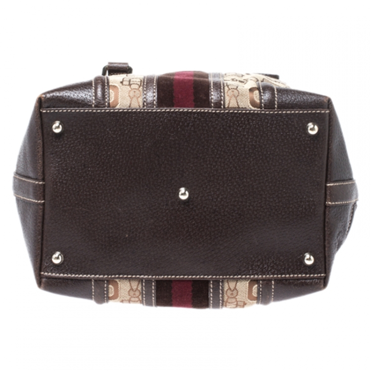 Pre Owned Gucci Beige/Brown Horsebit Canvas and Leather Small Treasure Boston Bag