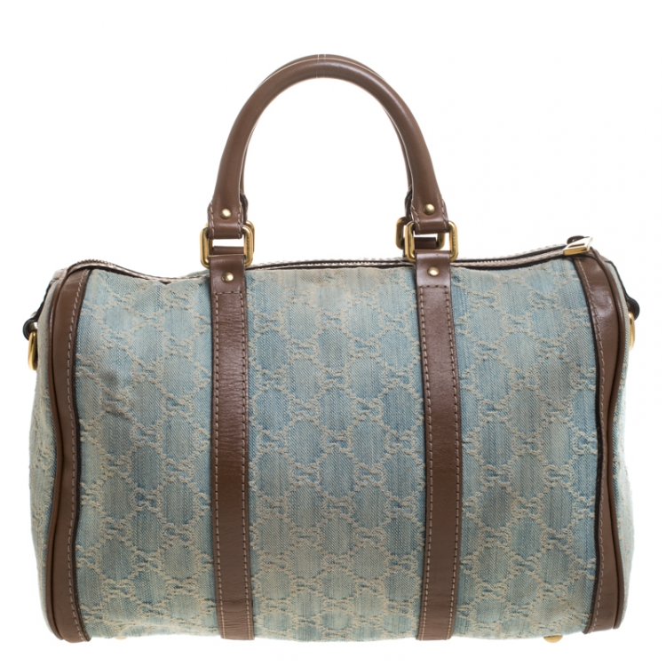 Pre Owned Gucci Blue GG Denim Medium Boston Bag