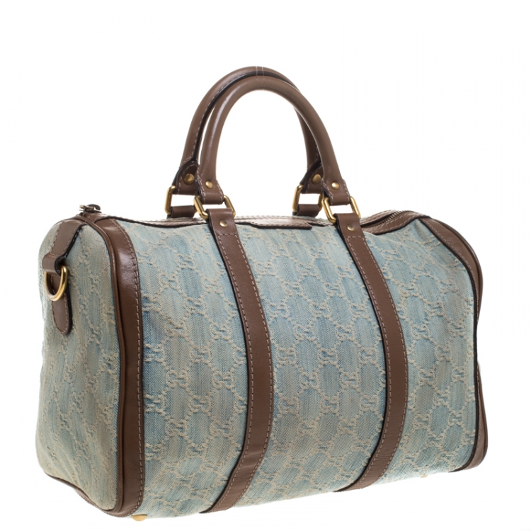 Pre Owned Gucci Blue GG Denim Medium Boston Bag