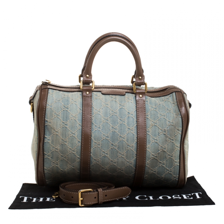 Pre Owned Gucci Blue GG Denim Medium Boston Bag