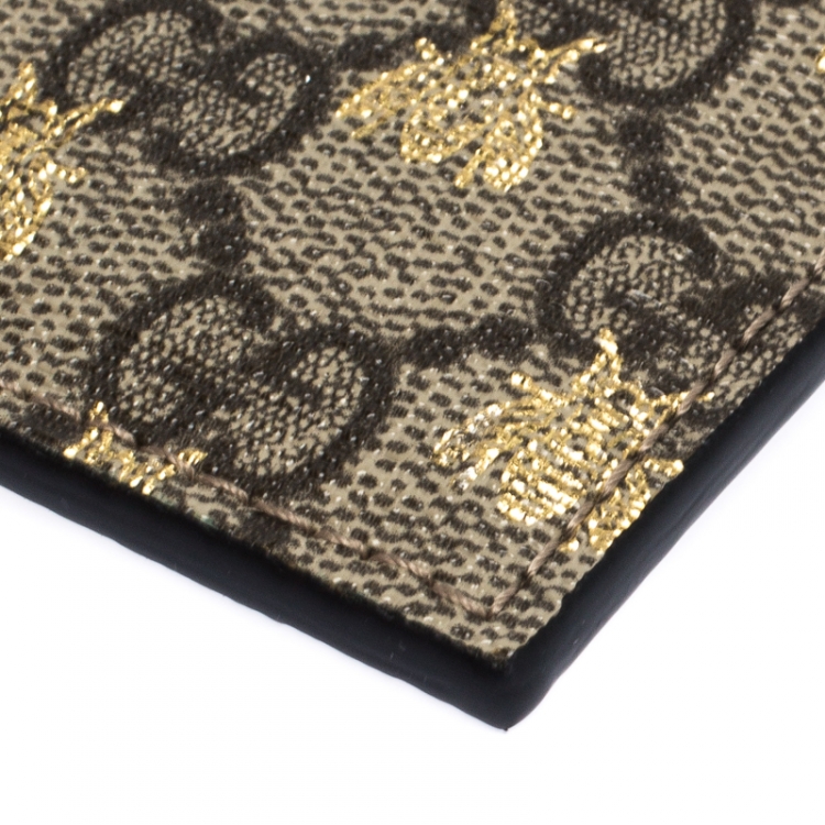 Pre Owned Gucci Black/Beige GG Supreme Canvas Bees Card Holder