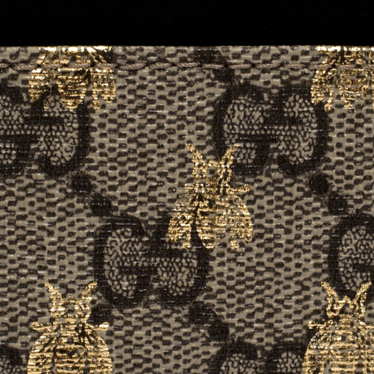 Pre Owned Gucci Black/Beige GG Supreme Canvas Bees Card Holder