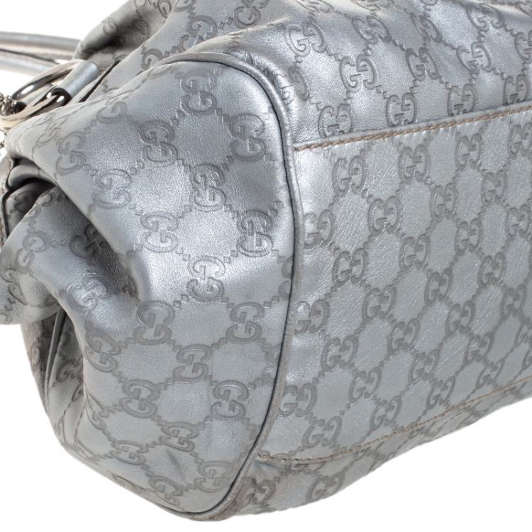 مملوكة مسبقًا Gucci Metallic Silver Guccissima Leather Medium Sukey Boston Bag