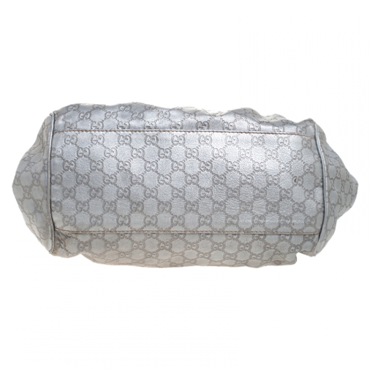 مملوكة مسبقًا Gucci Metallic Silver Guccissima Leather Medium Sukey Boston Bag