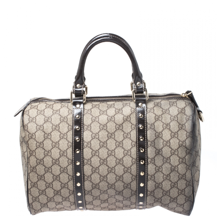 Pre Owned Gucci Beige/Ebony GG Supreme Coated Canvas Medium Hearts Joy Boston Bag