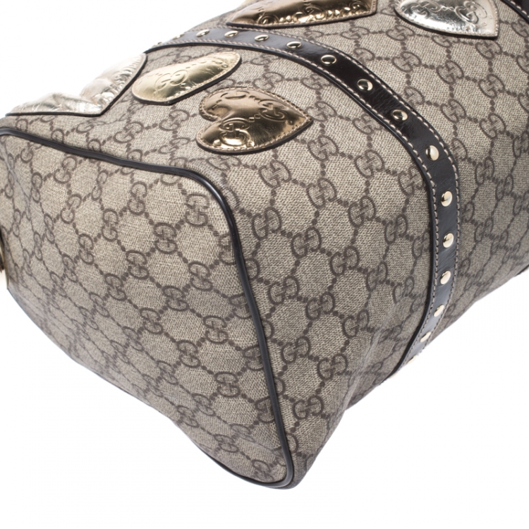 Pre Owned Gucci Beige/Ebony GG Supreme Coated Canvas Medium Hearts Joy Boston Bag