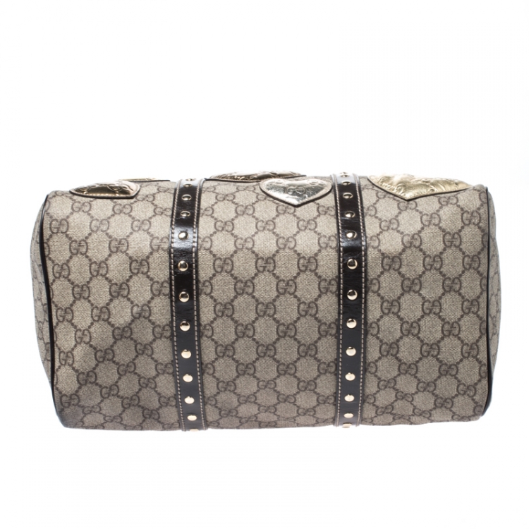 Pre Owned Gucci Beige/Ebony GG Supreme Coated Canvas Medium Hearts Joy Boston Bag