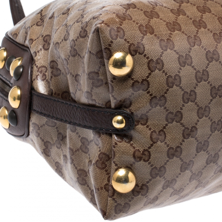 Pre Owned Gucci Beige/Brown GG Crystal Canvas Large Babouska Crest Dome Bag