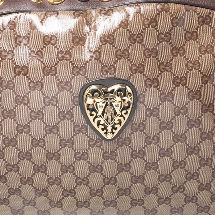 Pre Owned Gucci Beige/Brown GG Crystal Canvas Large Babouska Crest Dome Bag