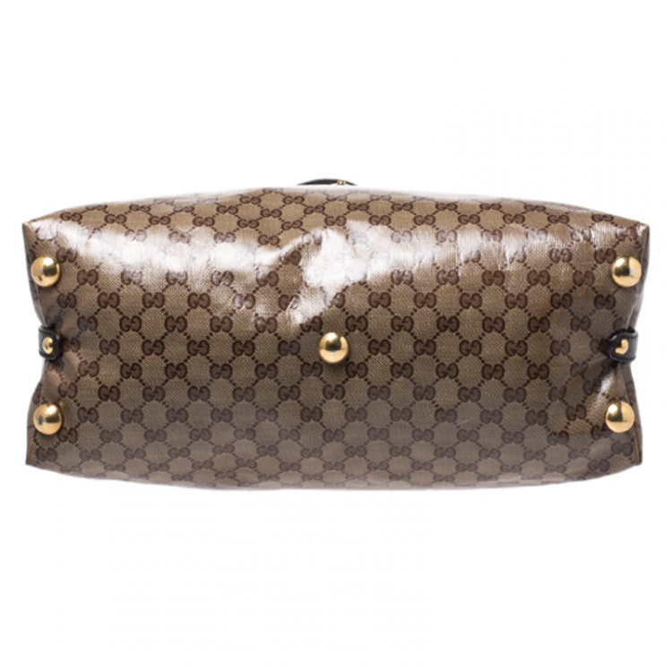 Pre Owned Gucci Beige/Brown GG Crystal Canvas Large Babouska Crest Dome Bag