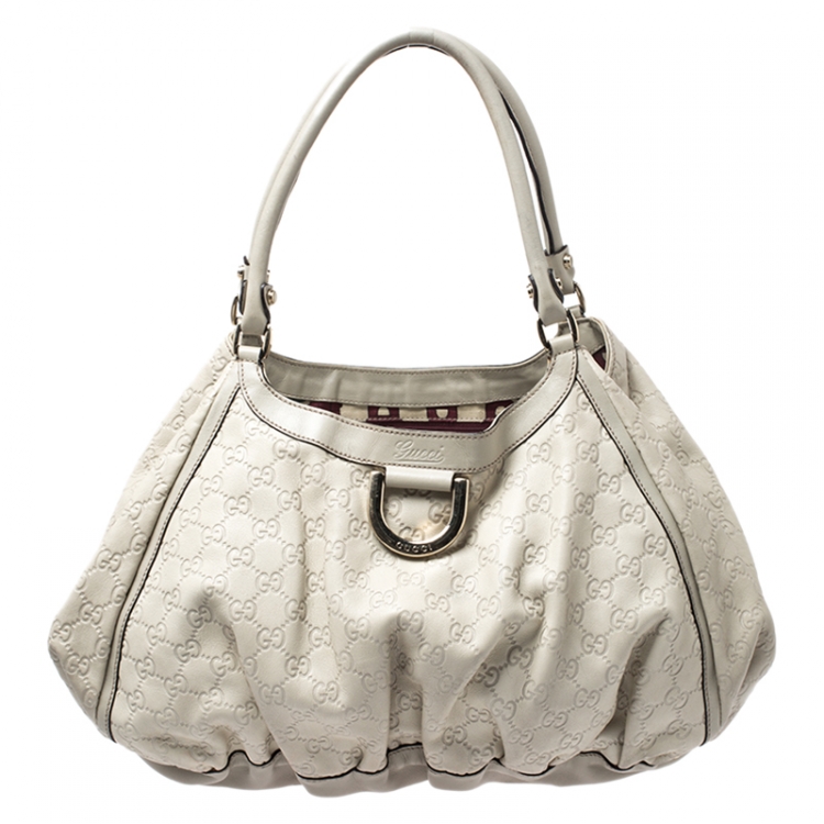 Gucci Beige/Cream GG Canvas and Leather Small Abbey D-Ring Hobo at 1stDibs