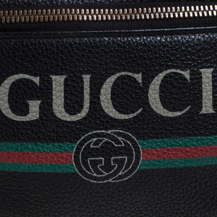 Pre Owned Gucci Black Pebbled Leather Small Logo Web Belt Bag