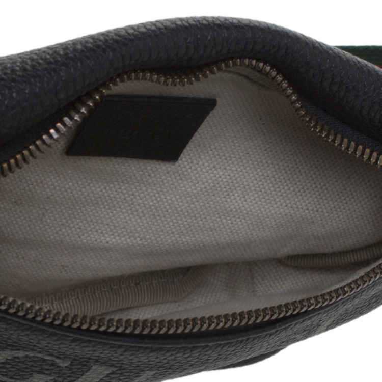 Pre Owned Gucci Black Pebbled Leather Small Logo Web Belt Bag