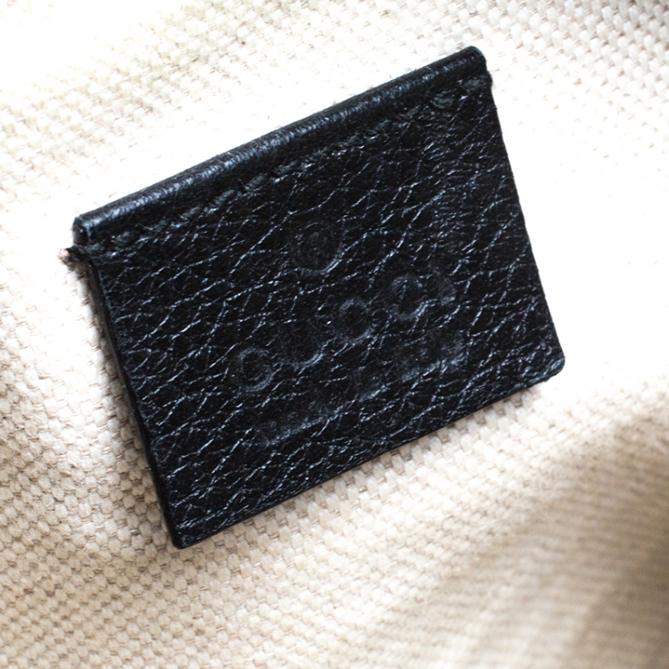 Pre Owned Gucci Black Pebbled Leather Small Logo Web Belt Bag