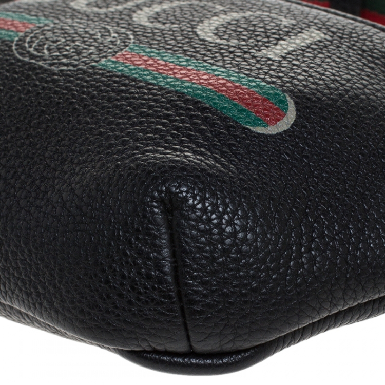 Pre Owned Gucci Black Pebbled Leather Small Logo Web Belt Bag