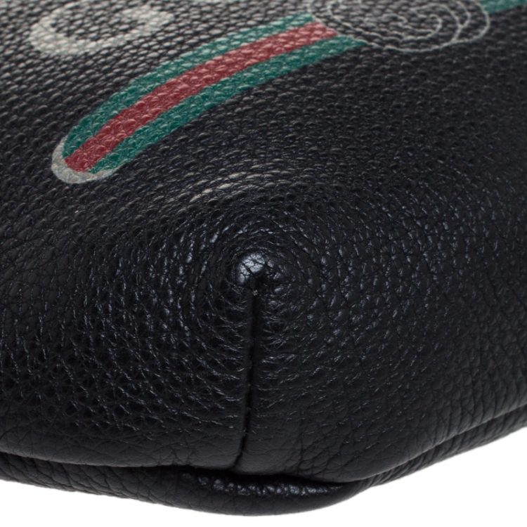 Pre Owned Gucci Black Pebbled Leather Small Logo Web Belt Bag