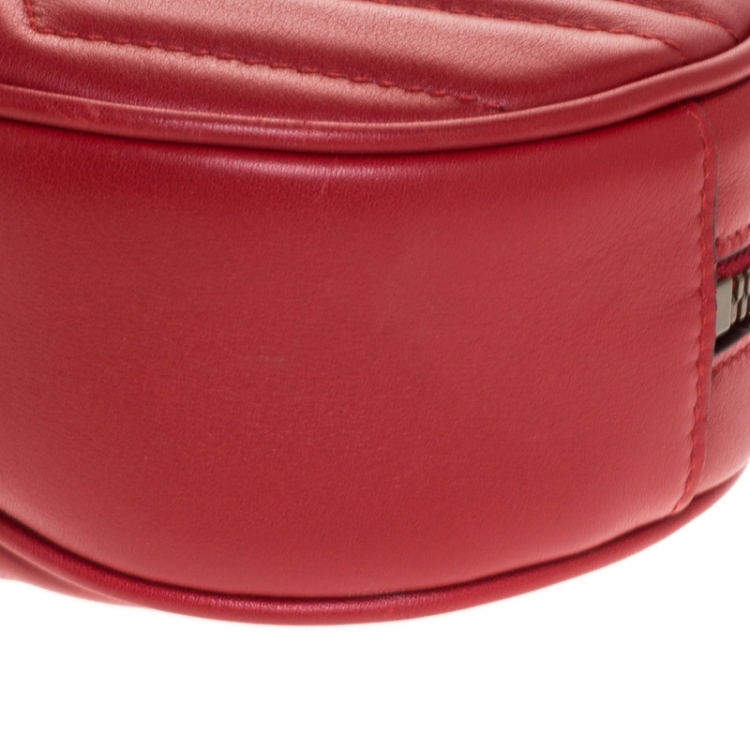Pre Owned Gucci Red Matelassé Leather GG Marmont Belt Bag