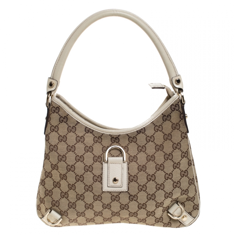 Gucci Beige/Cream GG Canvas and Leather Small Abbey D Ring Hobo Gucci ...