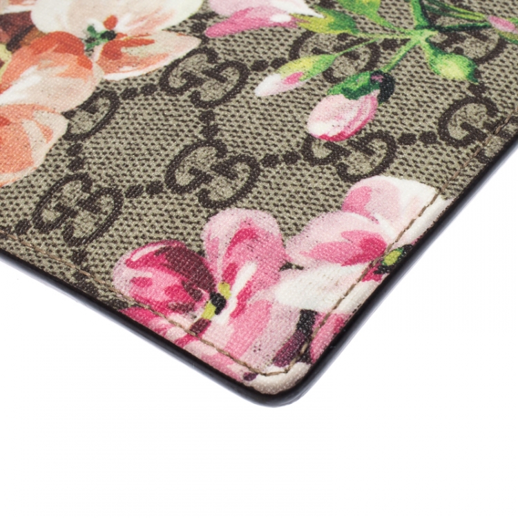 Pre Owned Gucci Maroon GG Supreme Blooms Printed Canvas and Suede Pouch