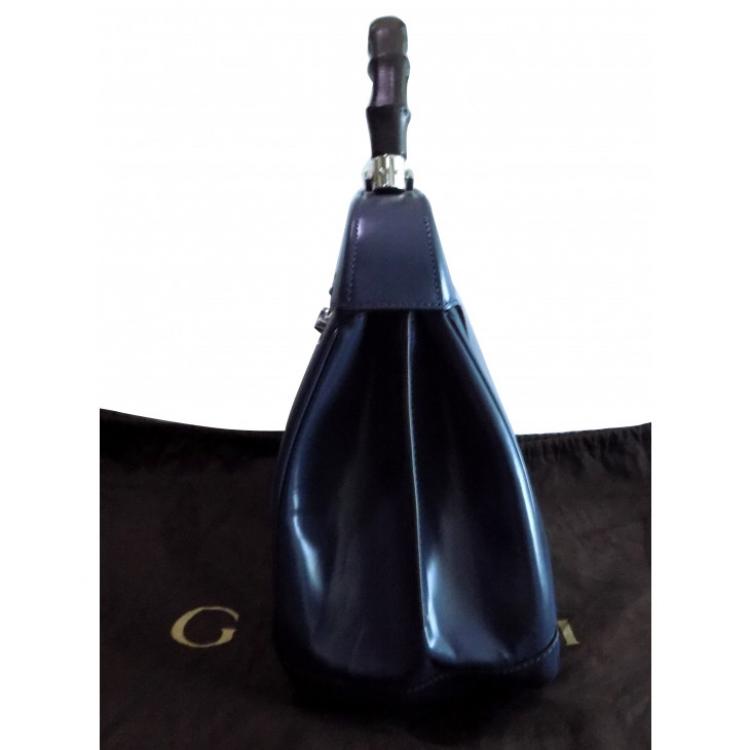 Pre Owned Gucci Blue Leather Large Lady Lock Bamboo Top Handle Satchel