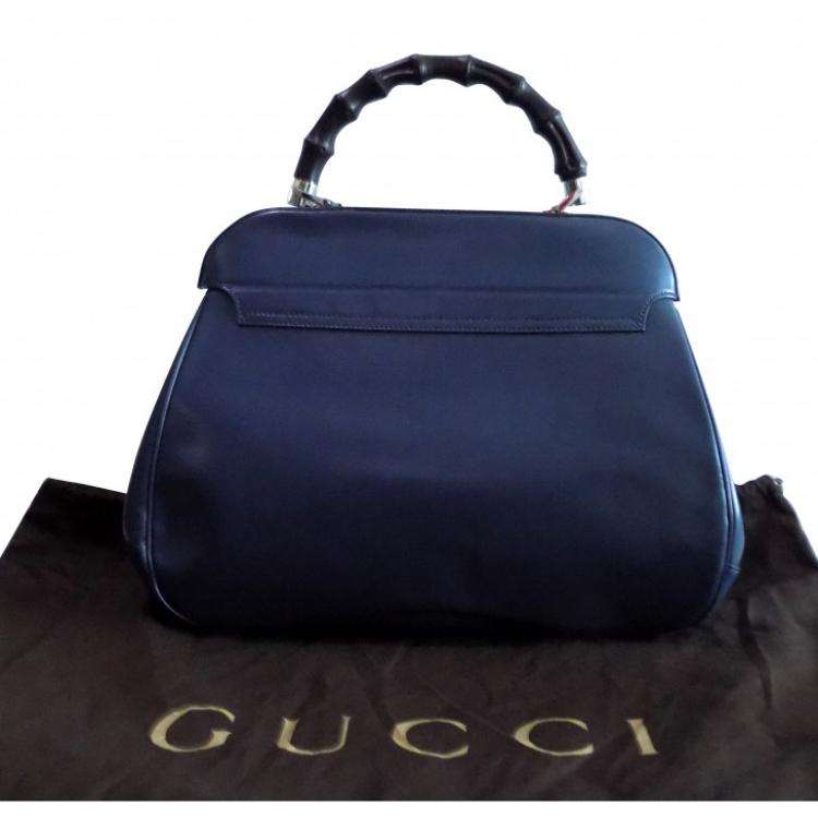Pre Owned Gucci Blue Leather Large Lady Lock Bamboo Top Handle Satchel