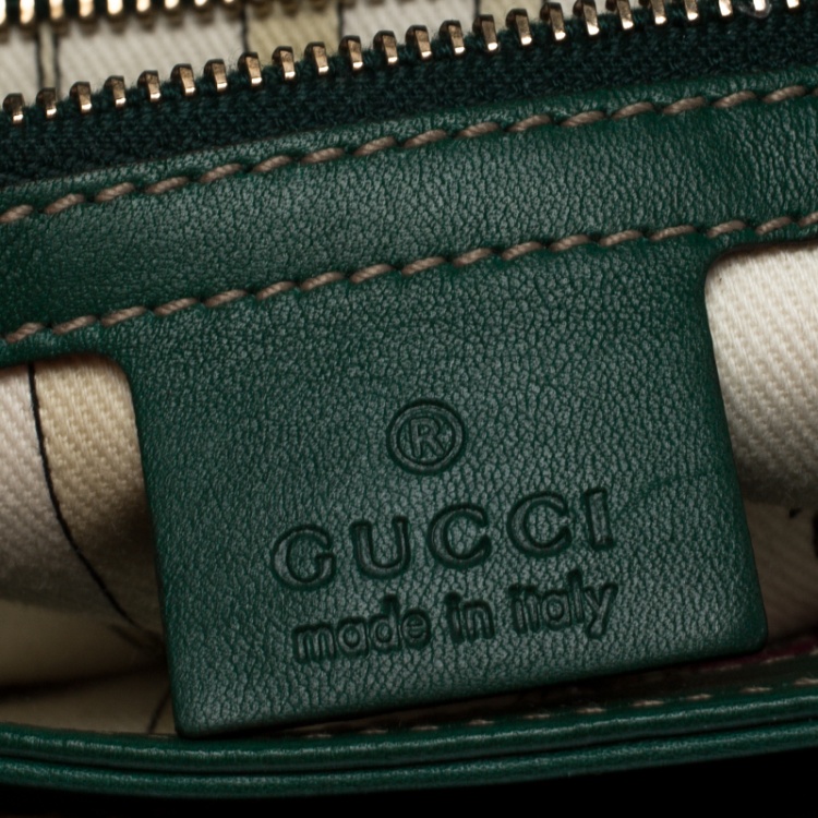 Pre Owned Gucci Beige/Green Canvas and Leather Peggy Bamboo Top Handle Bag