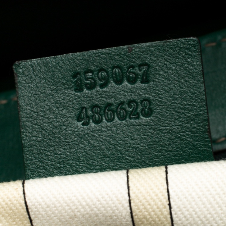 Pre Owned Gucci Beige/Green Canvas and Leather Peggy Bamboo Top Handle Bag