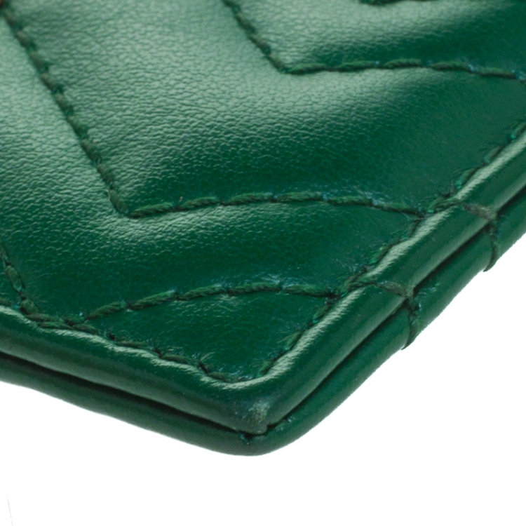 Pre Owned Gucci Green Leather GG Marmont Card Holder