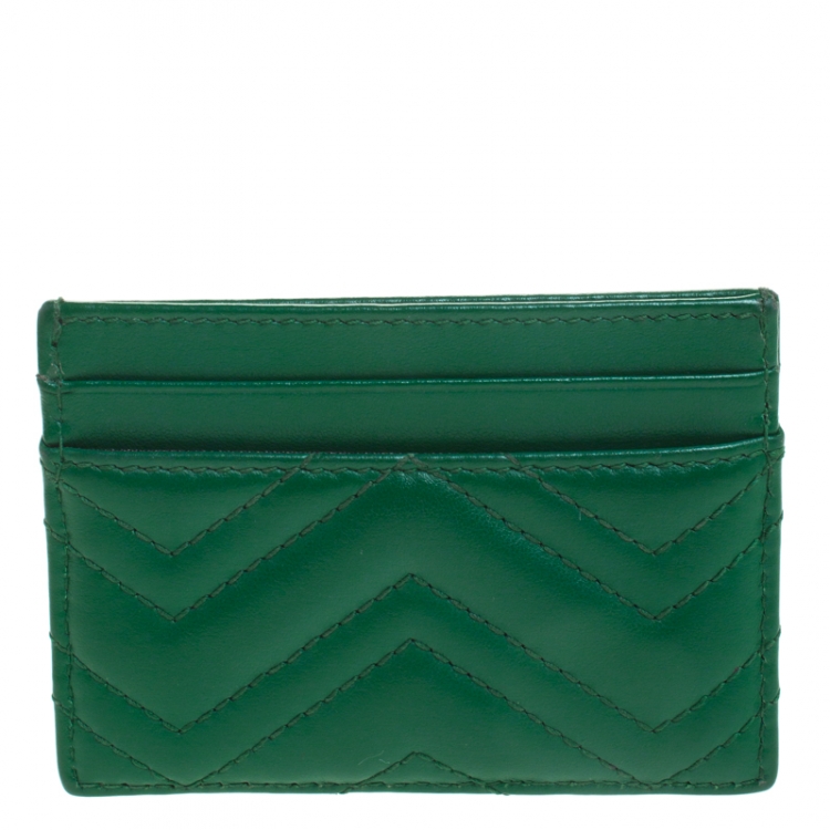 Pre Owned Gucci Green Leather GG Marmont Card Holder