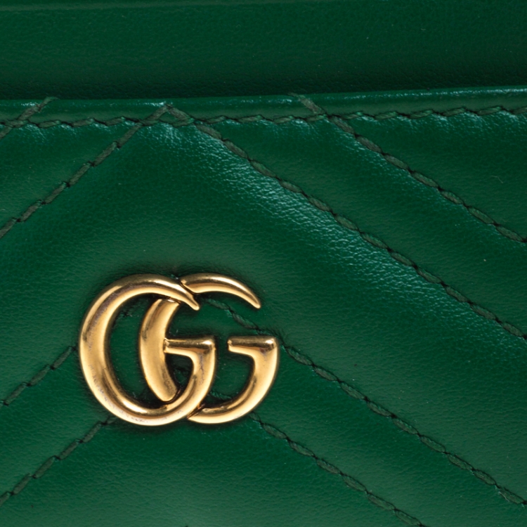 Pre Owned Gucci Green Leather GG Marmont Card Holder