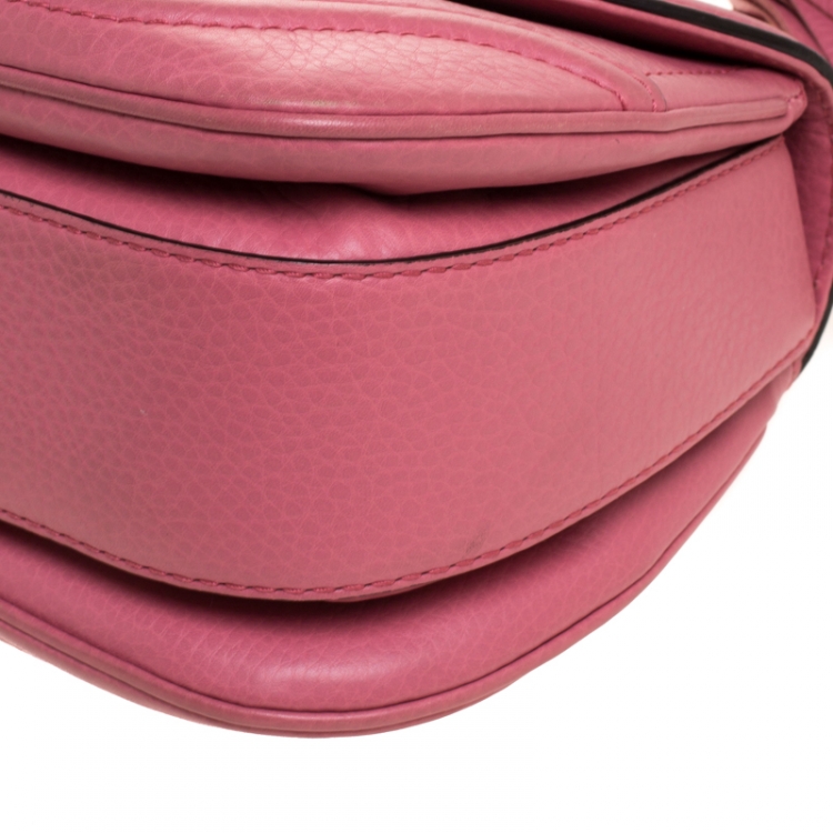 Pre Owned Gucci Pink Leather Medium Tassel New Bamboo Top Handle Bag