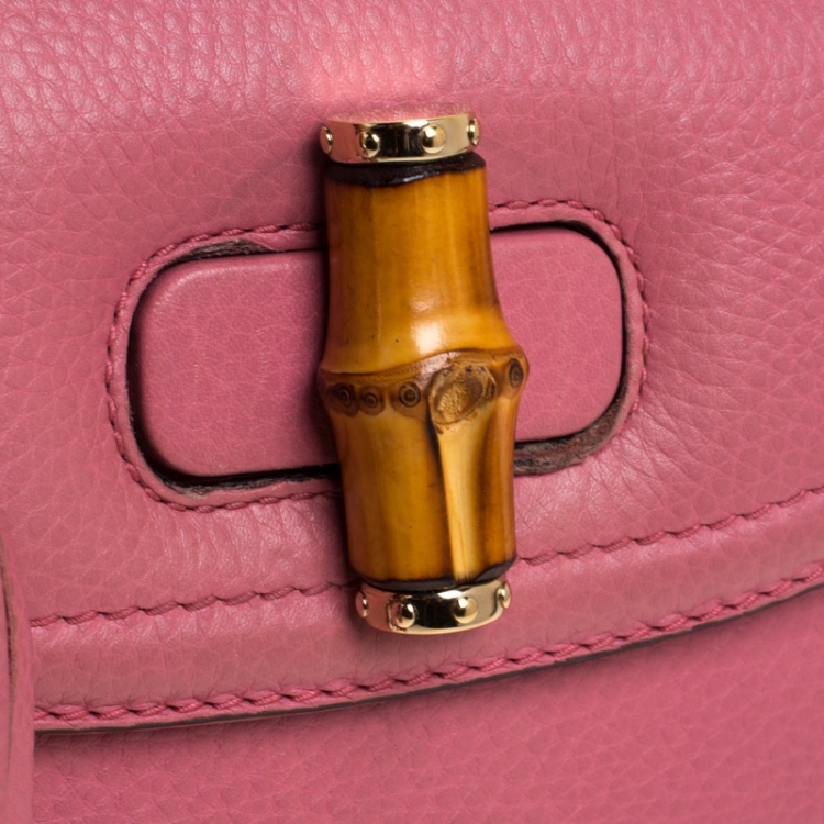 Pre Owned Gucci Pink Leather Medium Tassel New Bamboo Top Handle Bag