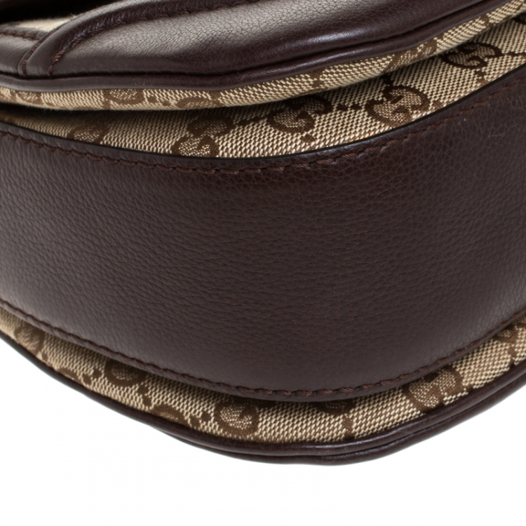 Pre Owned Gucci Brown GG Canvas and Leather Medium Tassel New Bamboo Top Handle Bag