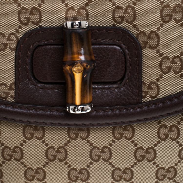 Pre Owned Gucci Brown GG Canvas and Leather Medium Tassel New Bamboo Top Handle Bag