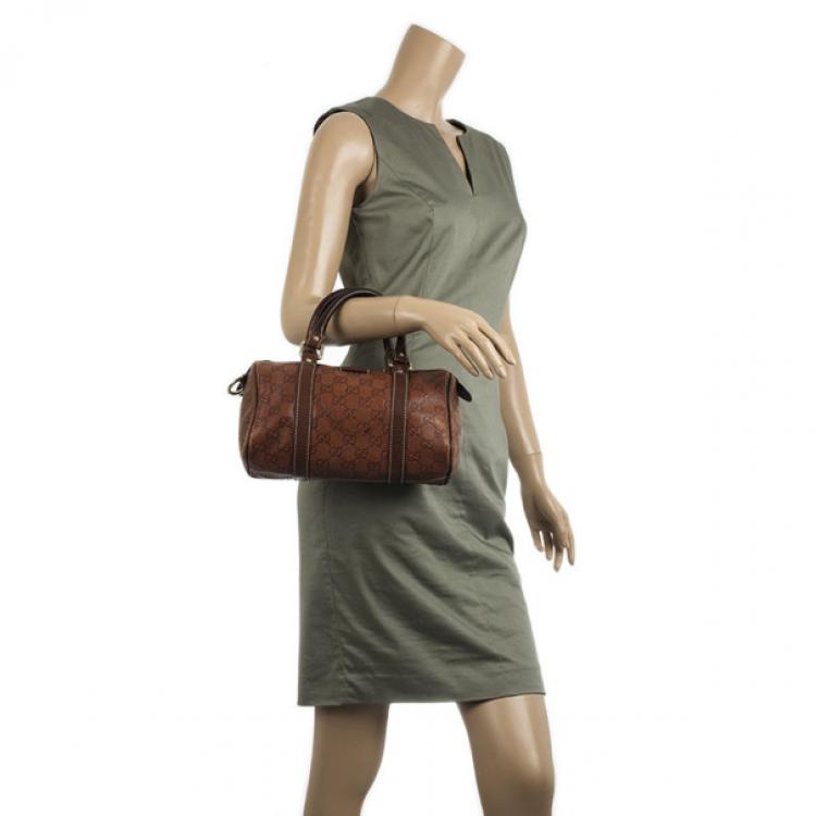 Gucci Beige Leather and Guccissima Trim Medium Joy Boston Bag w/ Shoulder Strap
