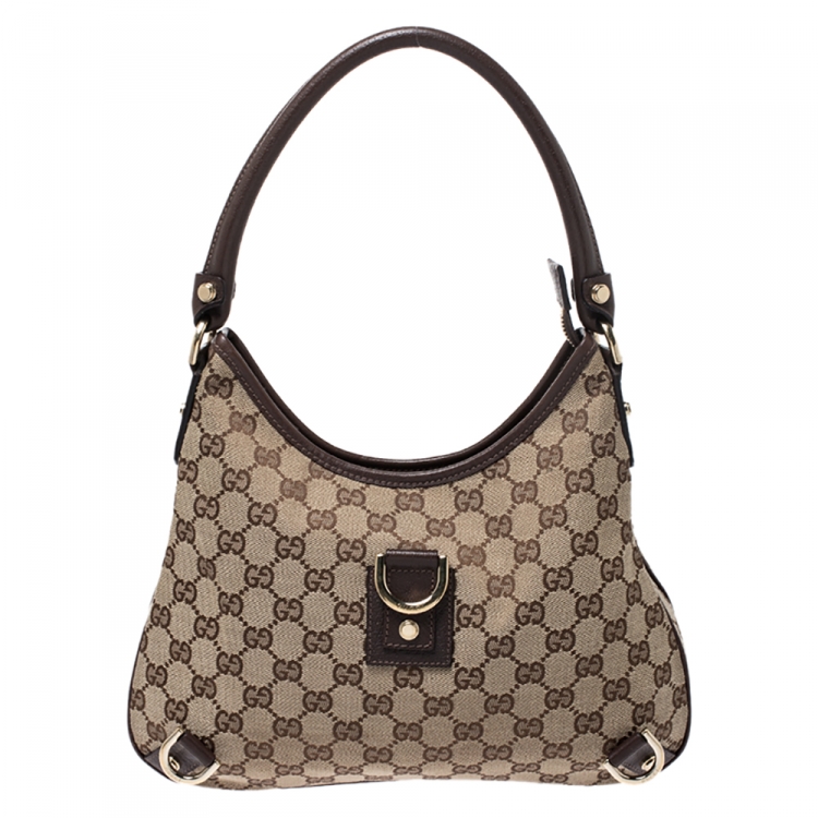 Gucci Brown GG Canvas Abbey D-Ring Hobo Beige Leather ref.143215