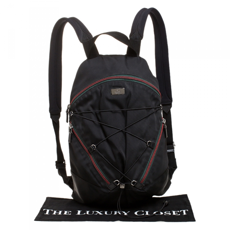 Pre Owned Gucci Black Nylon Web Zipper Line Backpack