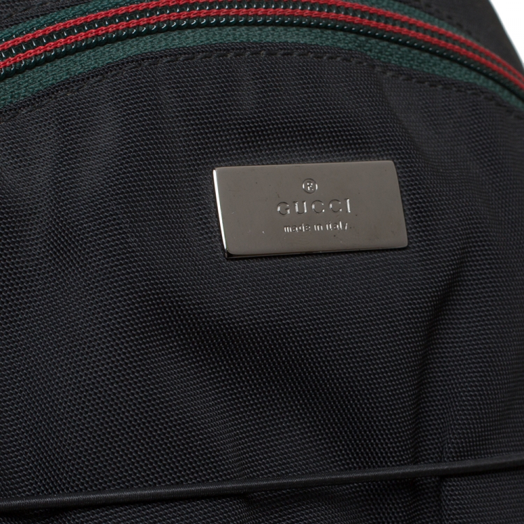 Pre Owned Gucci Black Nylon Web Zipper Line Backpack