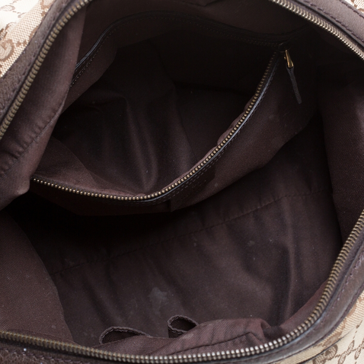 Pre Owned Gucci Beige/Brown GG Canvas and Leather Interlocking Boston Bag