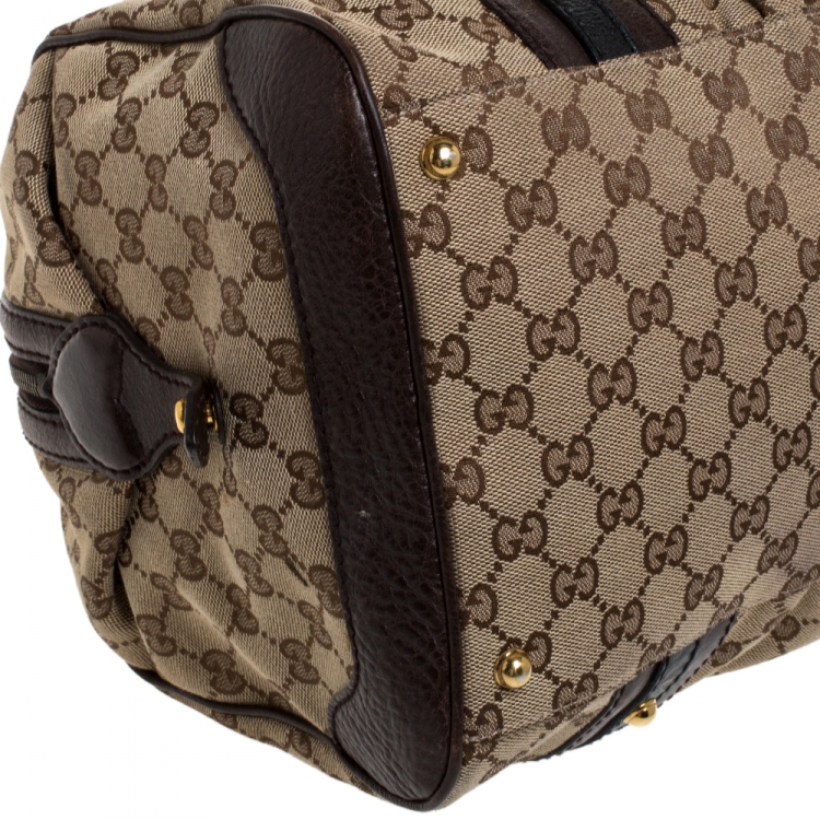 Pre Owned Gucci Beige/Brown GG Canvas and Leather Interlocking Boston Bag