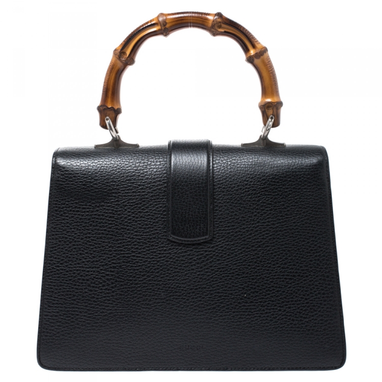 Pre Owned Gucci Black Leather Medium Dionysus Bamboo Top Handle Bag