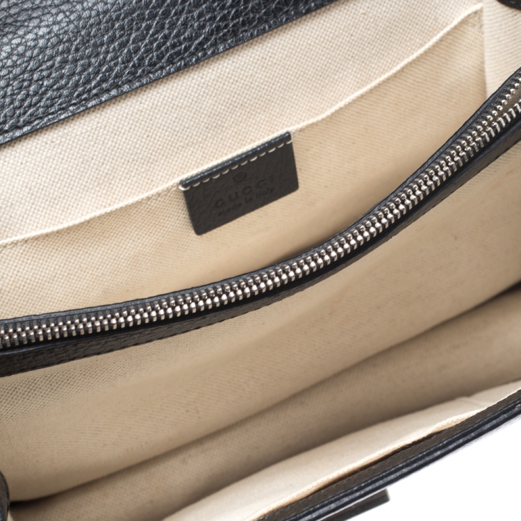 Pre Owned Gucci Black Leather Medium Dionysus Bamboo Top Handle Bag