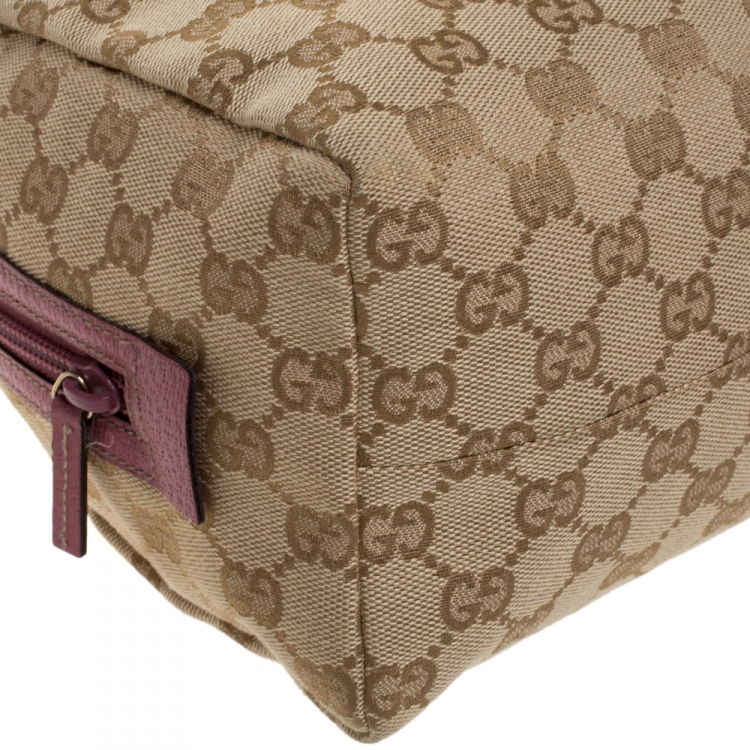 Pre Owned Gucci Beige/Pink GG Canvas and Leather Mini Dome Bag