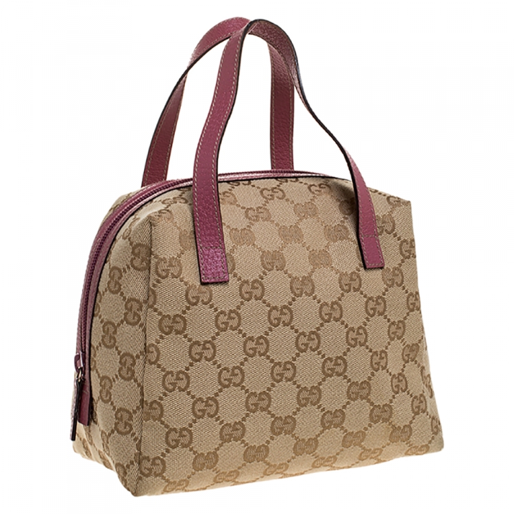 Pre Owned Gucci Beige/Pink GG Canvas and Leather Mini Dome Bag
