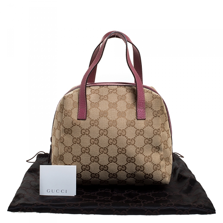 Pre Owned Gucci Beige/Pink GG Canvas and Leather Mini Dome Bag