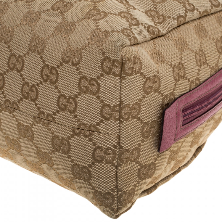 Pre Owned Gucci Beige/Pink GG Canvas and Leather Mini Dome Bag