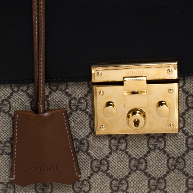 مملوكة مسبقًا Gucci  Black/Brown GG Supreme Canvas and Leather Small Padlock Top Handle Bag